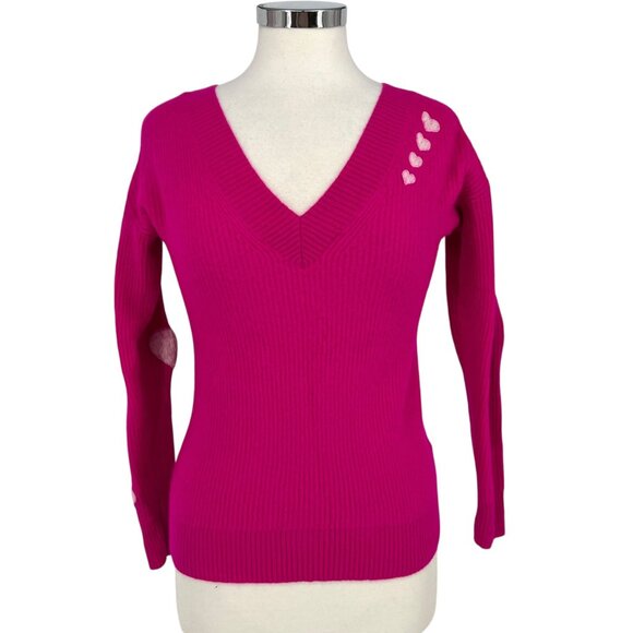 Charter Club Cashmere Heart Patch V-Neck Sweater Pink Size Small - Picture 1 of 10